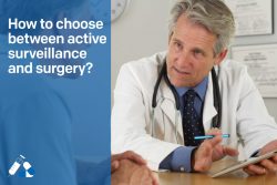 Man and urlogue discuss active surveillance or prostatectomy